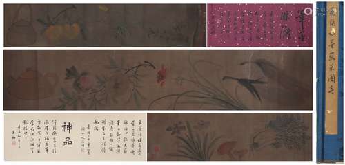 A Chinese Fruits and Melon Painting Hand Scroll, Wu Zhen Mar...