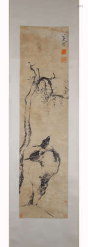 A Chinese Flower and Bird Painting Paper Scroll, Badashanren...