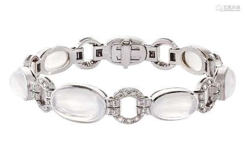 Art Deco moonstone bracelet with diamonds