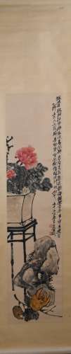 Modern Wu changshuo's painting: floral decoration on buddhis...