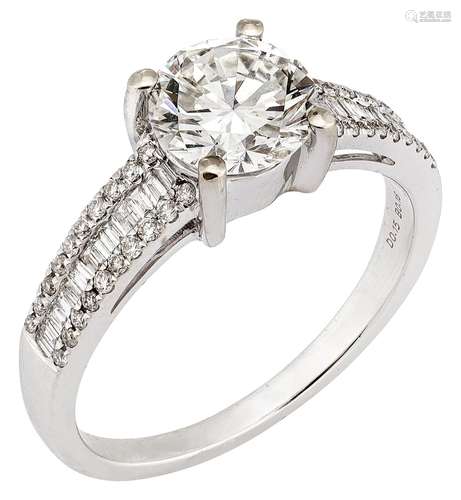 Engagement ring with solitaire diamond weighing over 1 carat...