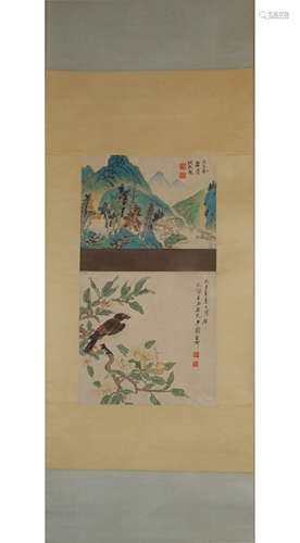 A Chinese Flower and Bird Painting Paper Scroll, Xie Zhiliu ...