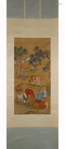 A Chinese Figure Story Painting Silk Scroll, Anonymous
