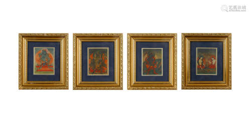 Four Chinese Thangka Panels, with Frame