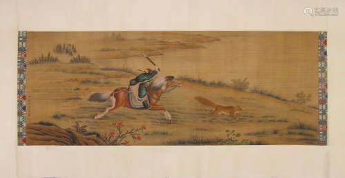 A Chinese Hunting Painting On Silk, Lang Shining Mark