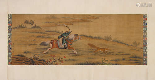 A Chinese Hunting Painting On Silk, Lang Shining Mark