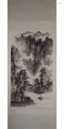 A Chinese Landscape Painting Paper Scroll, Zhao Wenfu Mark