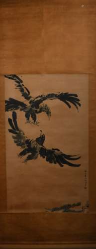 Modern Xu beihong's two-eagle painting