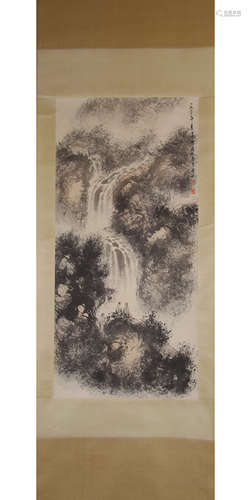 A Chinese Landscape Painting Paper Scroll, Fu Baoshi Mark