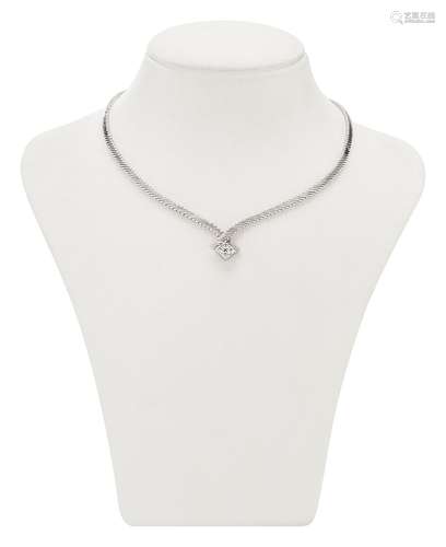 White gold diamond herringbone link necklace