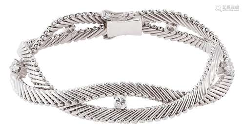 White gold diamond bracelet with herringbone links