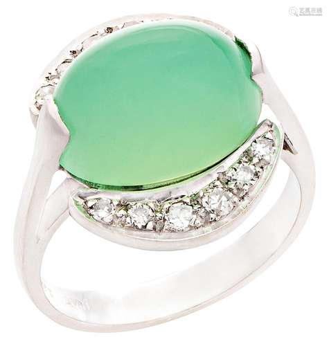 Apple-green chrysoprase ring with diamonds