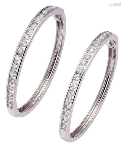 Pair of white gold diamond hoop earrings