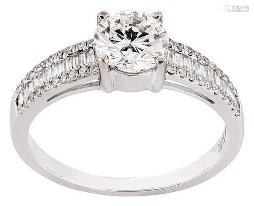 Engagement ring with solitaire diamond weighing 1 carat and ...