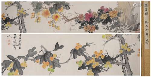 A Chinese Flower Painting Hand Scroll, Wu Changshuo Mark