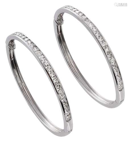 Pair of white gold hoop earrings with diamonds