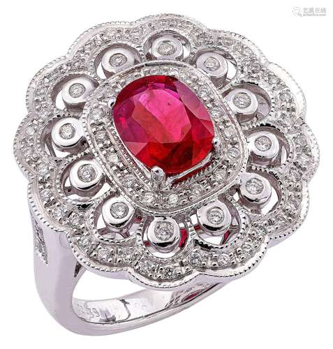 Petite Fleur ring with pigeon-blood red ruby and diamonds