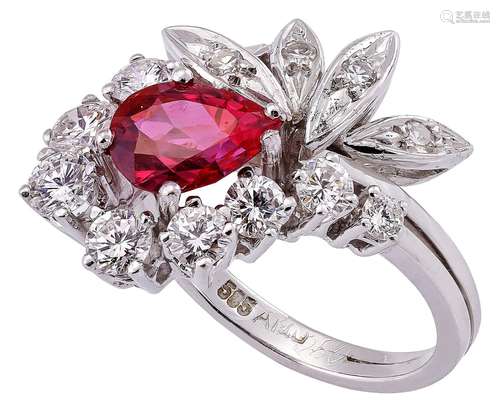 Floral ruby ring with diamonds