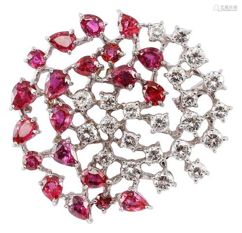 Brooch «Twist» with pigeon-blood red rubies and diamonds