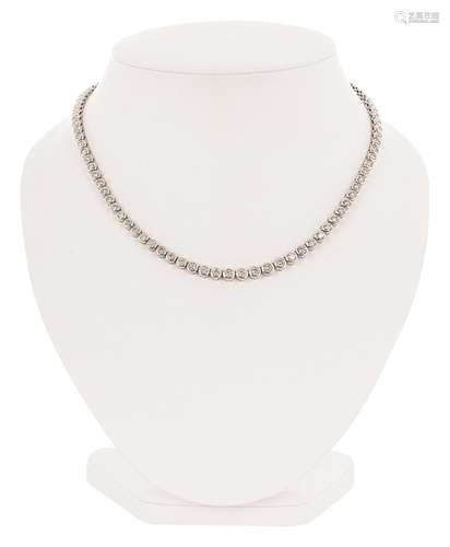 White gold necklace with diamonds in bezel setting