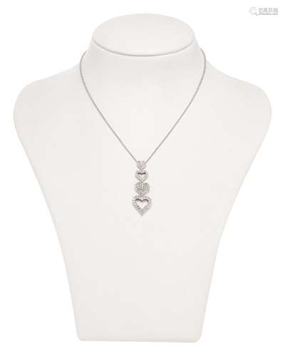 Necklace with four diamond hearts