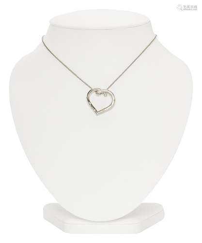 Platinum heart pendant with diamonds on chain