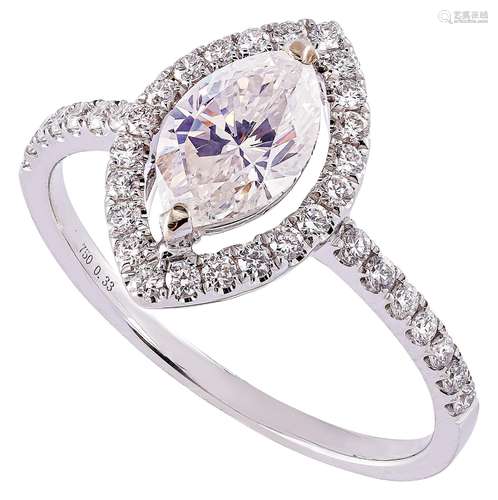 Engagement ring with 1 carat solitaire diamond and diamond r...