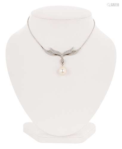 Diamond necklace with South Sea pearl drop