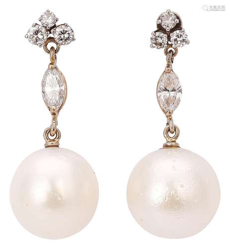 Pair of South Sea pearl earrings with diamonds