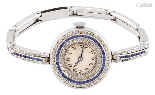 Art Deco ladies' wristwatch with diamonds and sapphires