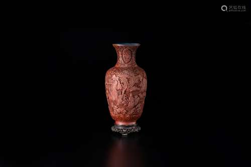 漆雕人物楼阁花瓶