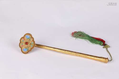 A Silver Gilding Filigree Ruyi Scepter