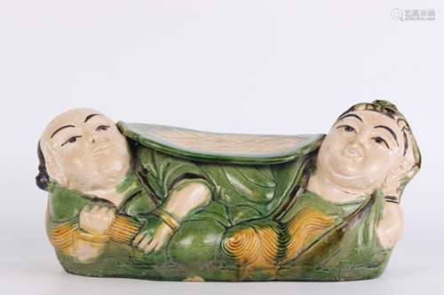 A Sancai Glaze Pottery Boys Pillow