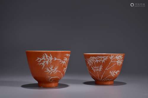 A Pair of Iron-Red Glaze Bamboo Cups