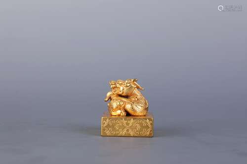 A Gilt Bronze Chilong Seal