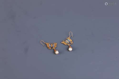 A Pair of Enamel Silver Filigree Earrings