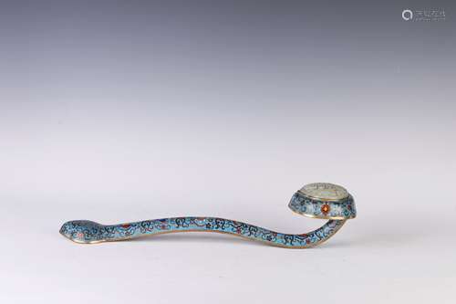 A Cloisonne Enamel Filigree and Jade Inlaid Ruyi Sceptre