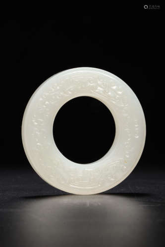 A Carved Hetian Jade Annular Pendant