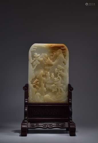 A Carved Hetian Jade Figure Table Screen