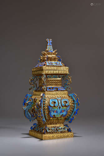 A Cloisonne Enamel and Filigree Censer and Cover