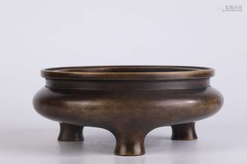 A Bronze Compressed Tripod Censer