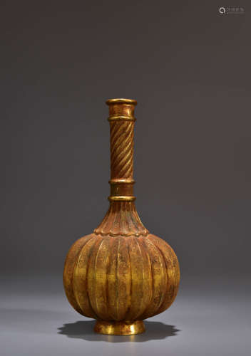 An Incised and Gilt Bronze Floral Bottle Vase