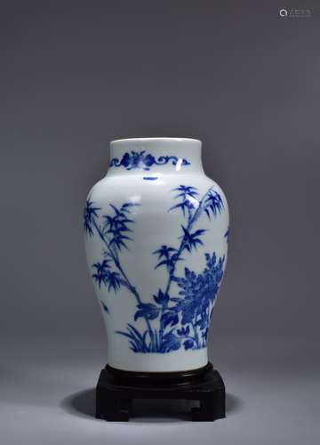 A Blue and White Flower and Bird Vase