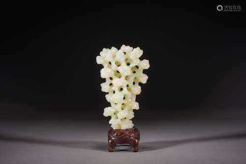 A Carved White Jade Decoration Boulder Imitation Taihu Stone