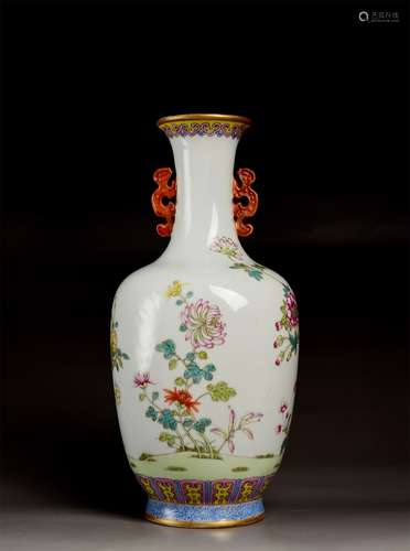 A Famille Rose Flower Vase