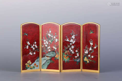 A Set of Four Japanese Enamel Table Screens