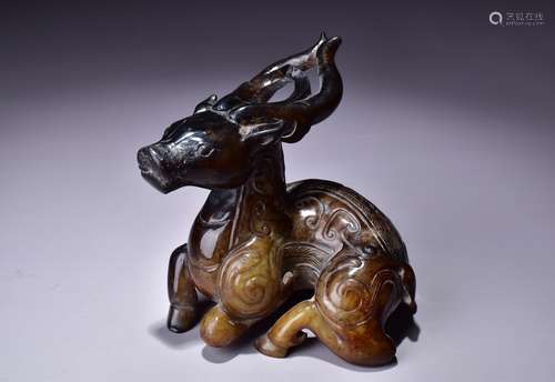 A Carved Brownish Jade Deer Ornament