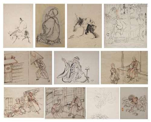 A COLLECTION OF SEVEN JAPANESE PREPARATORY DRAWINGS FOR WOOD...