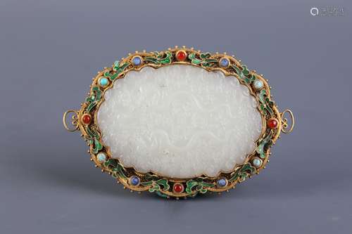 A Cloisonne Enamel Filigree Jade Plaque