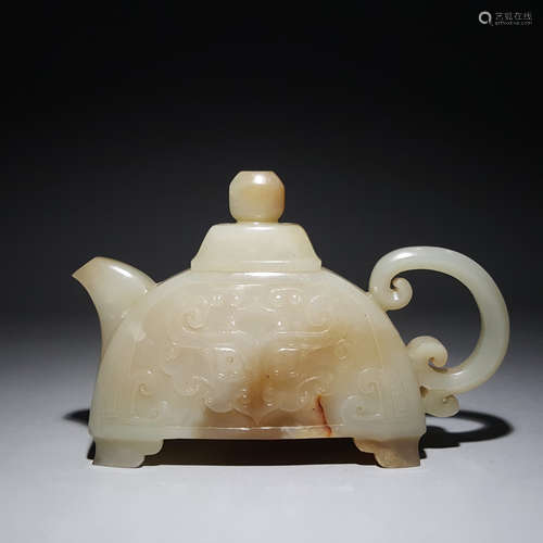 A Carved Hetian Jade Beast-Face Tea Pot